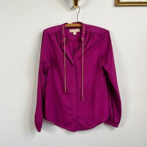 MK Michael Kors Michl Chain Tie Fuchsia Blouse - Picture 1 of 10